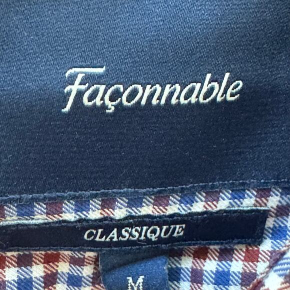 Faconnable Mens Button Down Red White Blue Check Plaid Short Sleeve Shirt Medium - Picture 6 of 9